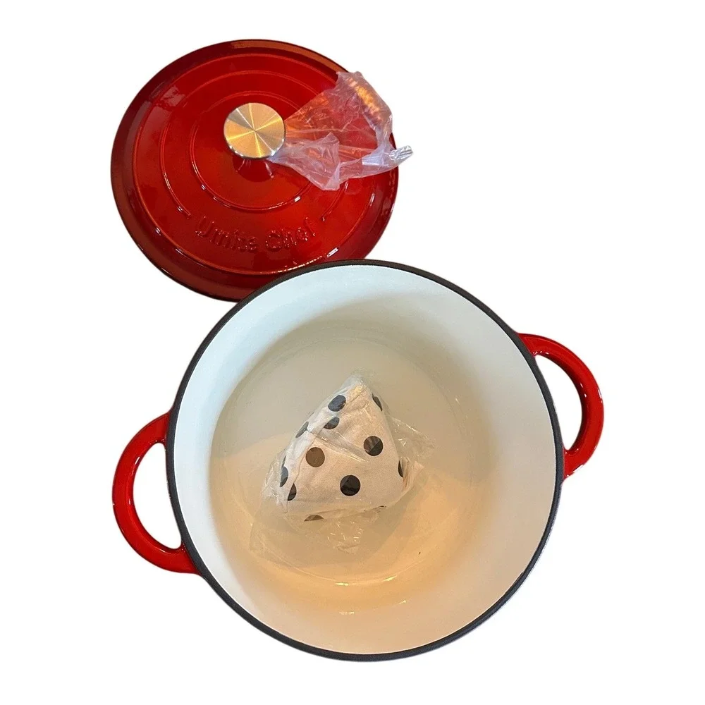 Umite Chef Red Cast Iron Dutch Oven Round Casserole Pot with Lid
